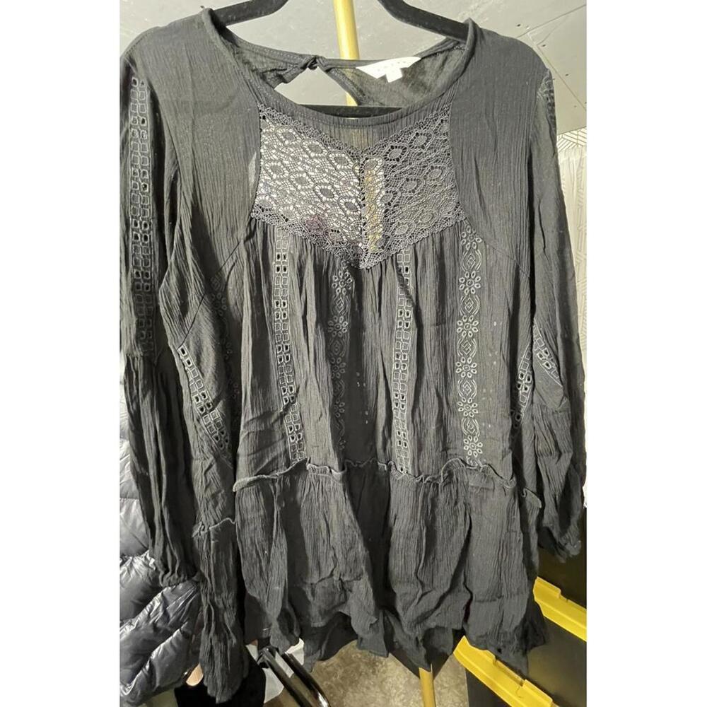 Adiva Black Tunic Blouse Womens Small Lace Open Back Whimsy Goth Boho